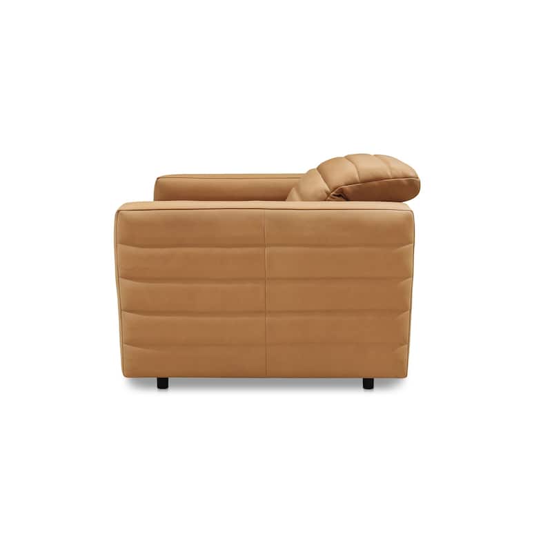 NADAAL STUDIOS Serelith Power Recliner, Channel-Tufted Top Grain Leather with Hidden Recline Function, Tan