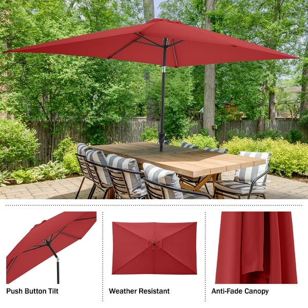 abba 7.5 ft patio umbrella Abba Patio 7.5ft Oslo Outdoor Umbrella w/ Push Button Tilt & Crank, 6 Ribs,  Dark Red