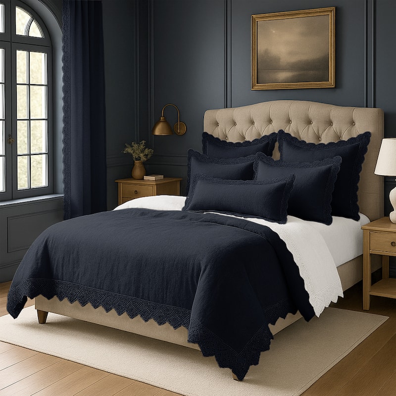 Elsie Lace True Navy 6 Piece Duvet Cover Set