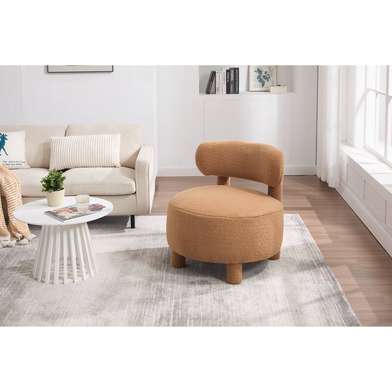 Teddy Fabric Armless Accent Chair, Upholstered Lounge Reading Chair, Side Chair with Curved Backrest & Solid Wood Legs