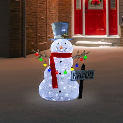 3D Lighted "Welcome" Snowman Outdoor Christmas Decoration - 48" - Warm White LED - 48
