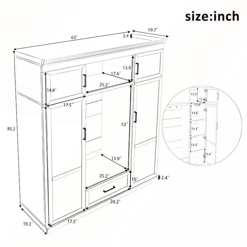 85.2in H Hall Tree with Bench and 3 Hooks for Entryway and Living Room