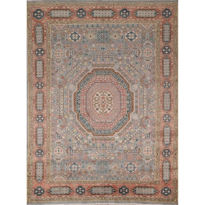 Gray Geometric Khotan Indian Area Rug Hand-Knotted Wool Carpet - 7'9"x 9'10"