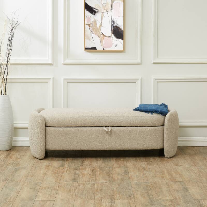 SAFAVIEH Couture Theonia Storage Bench (Fully Assembled) - 60Wx21Dx19H - Oatmeal