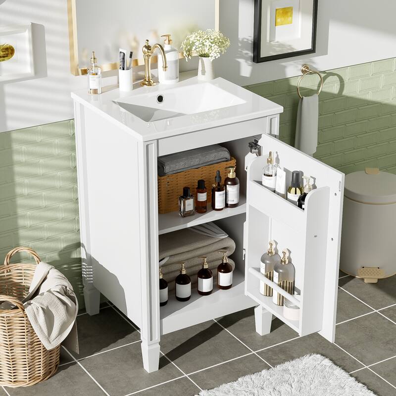 20" Modern Black Bathroom Vanity‌ – Ceramic Sink, Soft-Close Doors & Adjustable U-Shelf