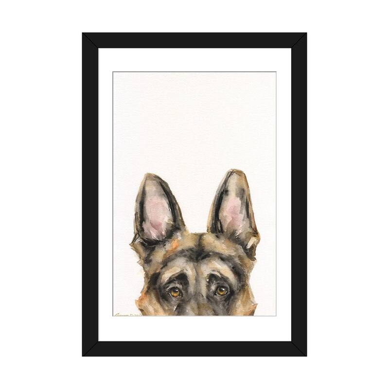 iCanvas "German Shepherd Peek A Boo" by George Dyachenko - Black - 32x24x1