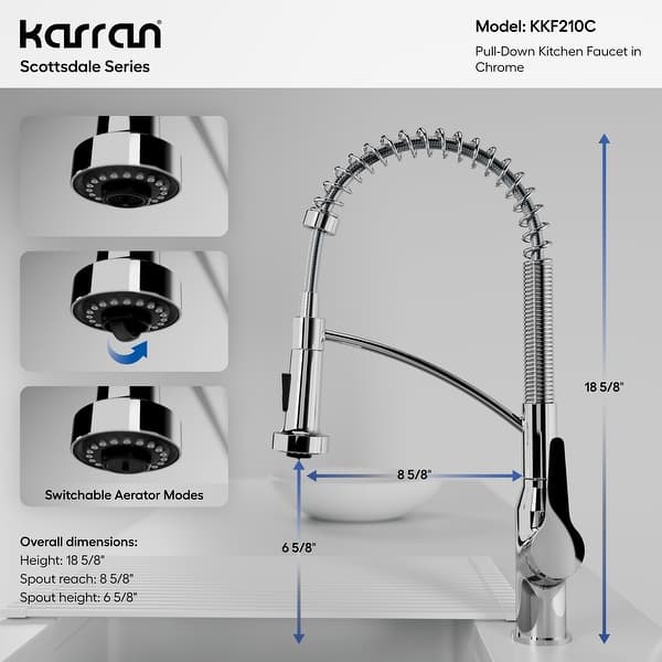 dimension image slide 8 of 9, Karran Scottsdale Single-Handle Pull-Down Sprayer Kitchen Faucet