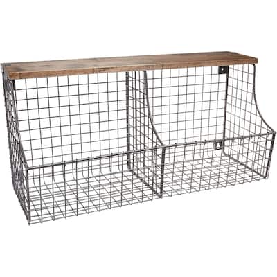 Vintage Living® Wall Mount Double Storage Bin with Wood Shelf