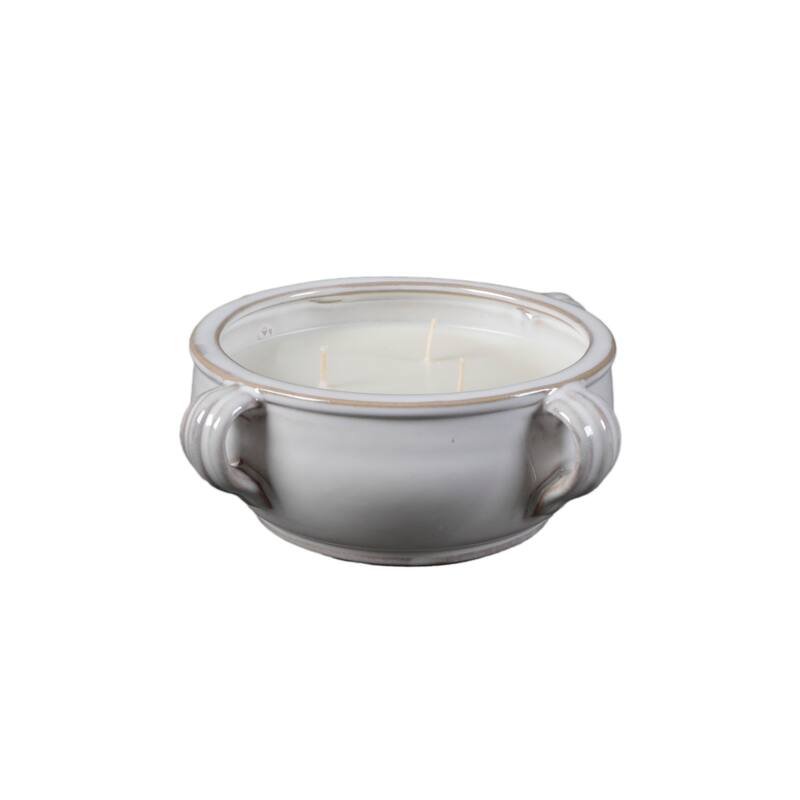 7.13in WH Ceramic Candle w Four Handles (15oz) - Santal