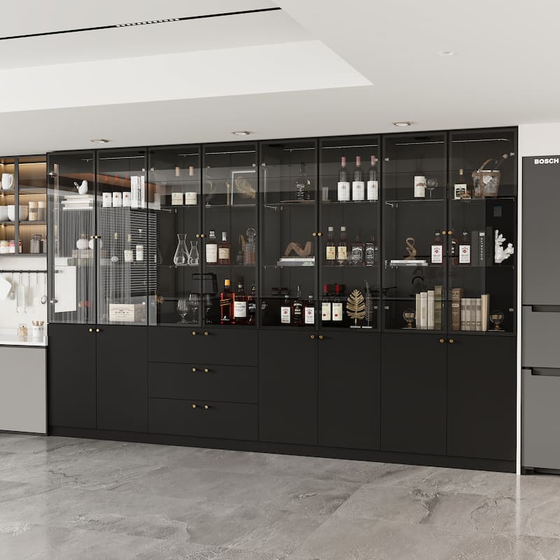LED Glass Display Cabinet with Aluminum Alloy Frame Glass Door Showcase Wine Storage Cabinet