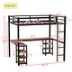 preview thumbnail 3 of 10, Black Full Size Metal Loft Bed with Desk, Shelves, and Guardrails