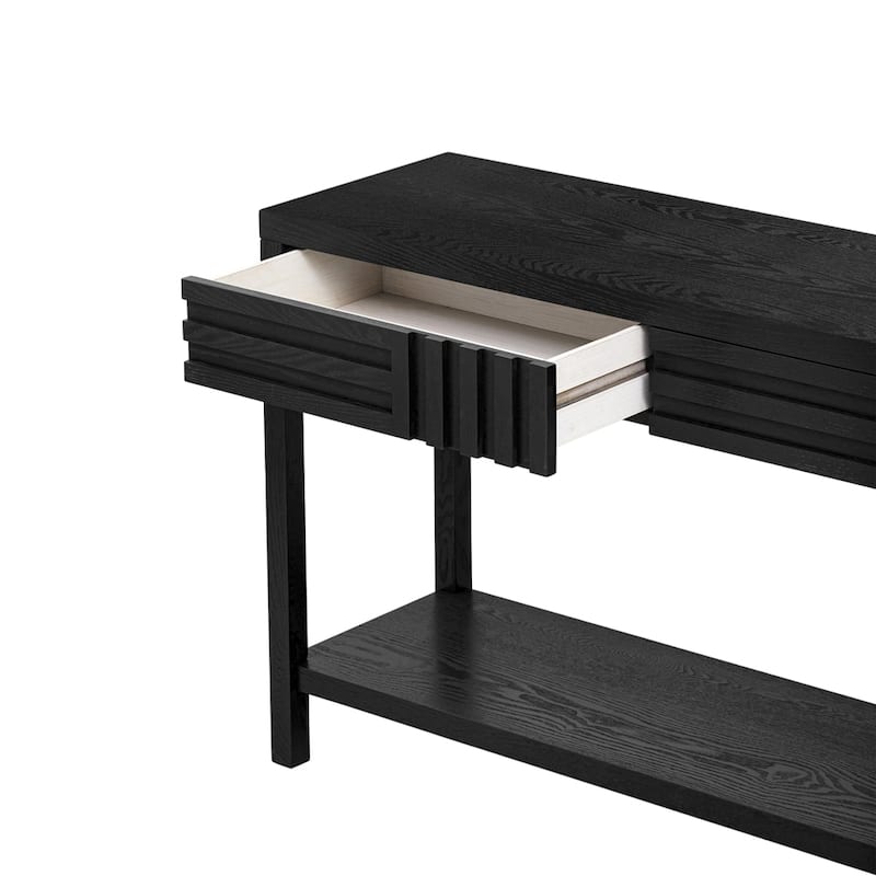 Living Room Striped Design Console Table With Bottom Shelf