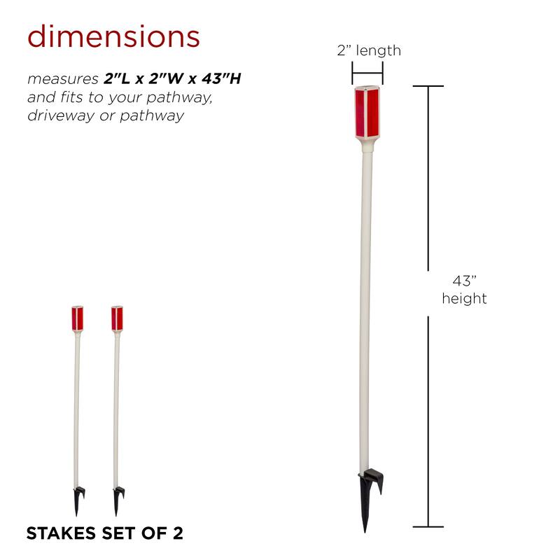 Alpine Corporation 43" Tall Outdoor Solar Powered Driveway Markers with Red LED Lights (Set of 2)