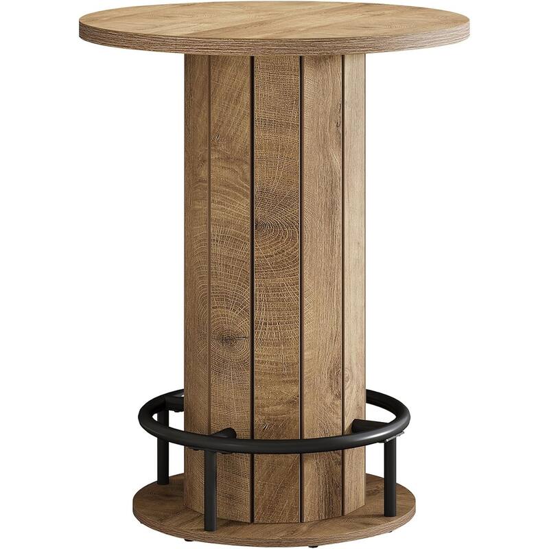 39.4 Inches Wood Round Bar Table, Bistro Pub Table with Metal Ring Footrest