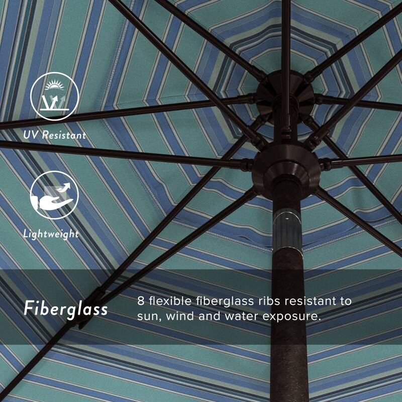 California Umbrella 9' Rd Patio Umbrella Bronze Aluminum Frame Fiberglass Ribs Crank Lift Collar Tilt Sunbrella