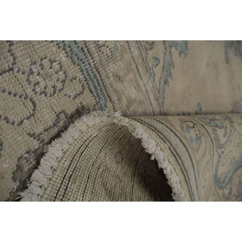 Hand Knotted Oriental 100% Wool Carpet Traditional Medallion Beige & Ivories Tabriz Area Rug - 12' 8'' X 9' 11''