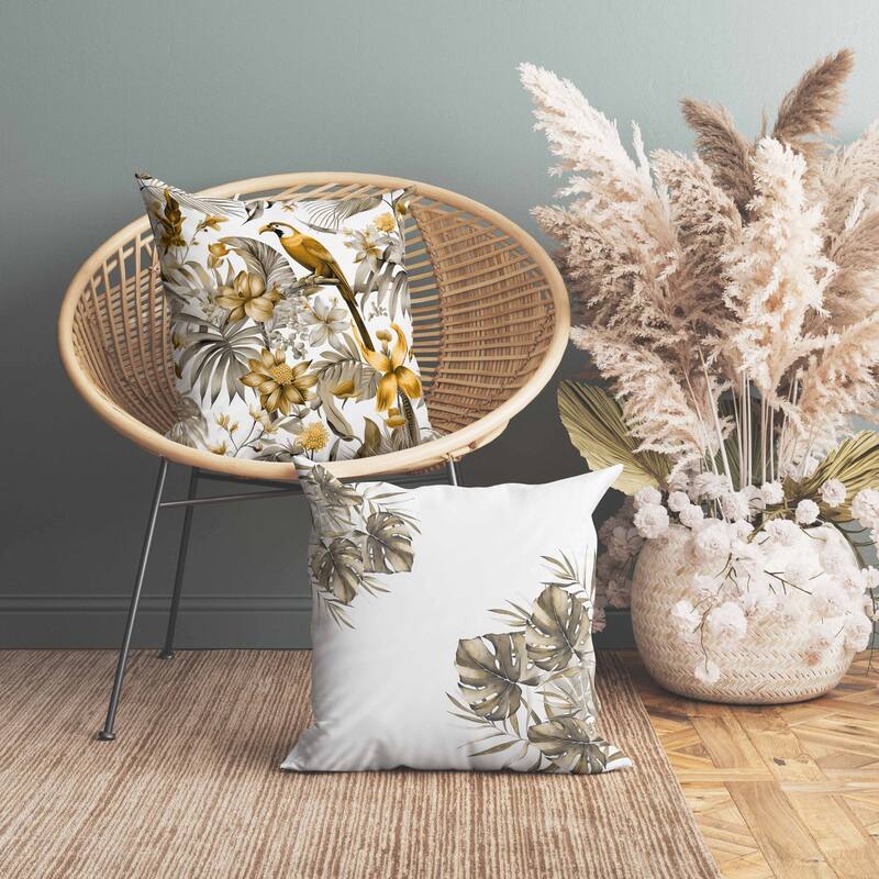 Leafy Lyricist Faux Suede Reversible Throw Pillow White and Gold