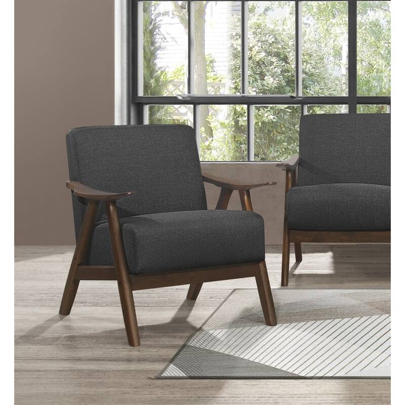 Modern Dark Gray Fabric Upholstered 1pc Accent Chair Cushion Back and Seat Walnut Finish Solid Rubber Wood Furniture