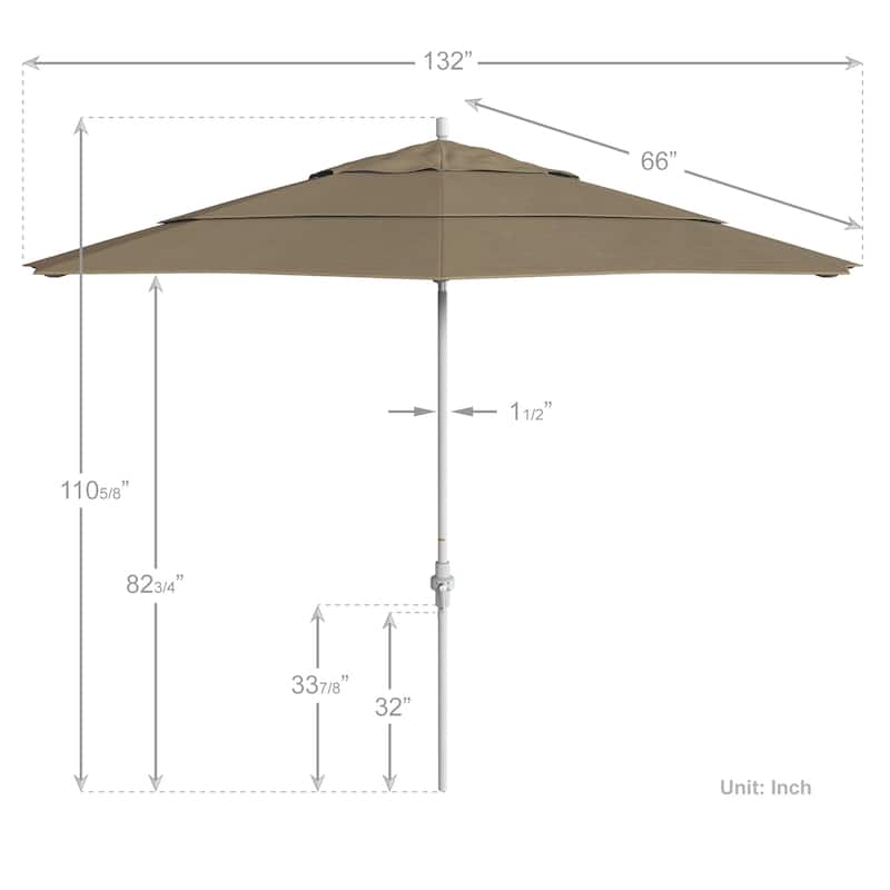California Umbrella 11' Rd. Aluminum Market Umbrella, Crank Lift, Collar Tilt, Dbl Wind Vent, White Finish, Olefin Fabric