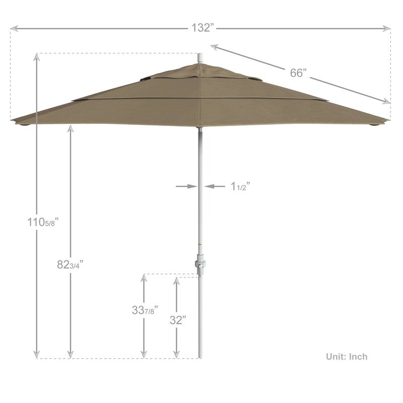 California Umbrella 11' Sun Master Patio Umbrella White Aluminum Pole Fiberglass Ribs Crank Lift Tilt, Olefin
