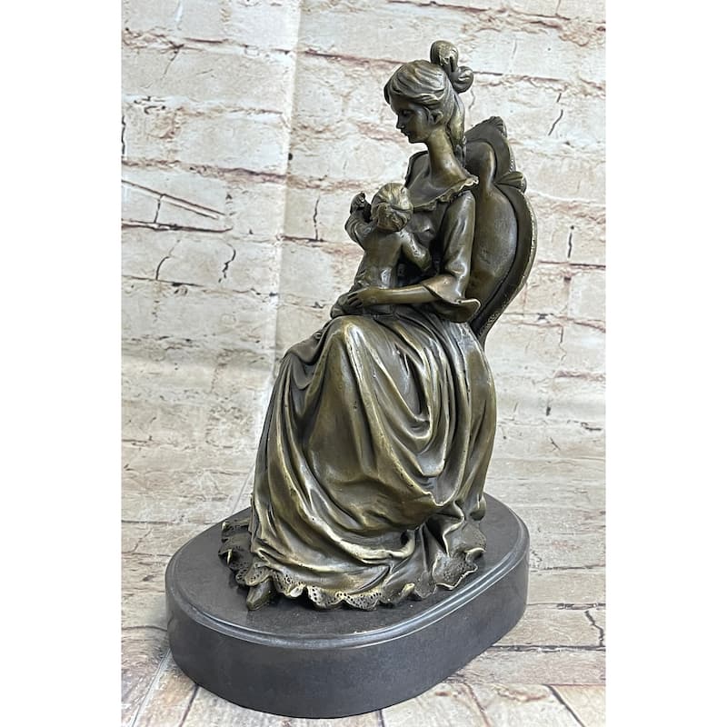 Art Deco Nouveau Mother And Baby Classic Original Bronze Artwork By Jean Patoue