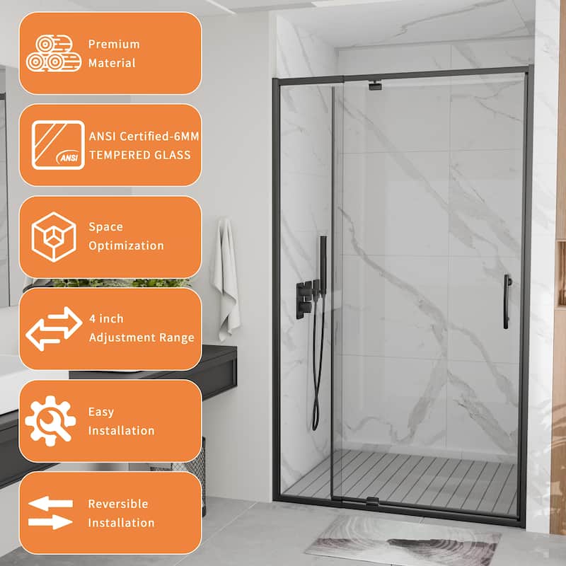 Modland 38-42"x71'' Adjustable Pivot Shower Door - Auto-Lift Hinge, Magnetic Seal, 5 Finishes for Uneven Walls - 42''x 71''