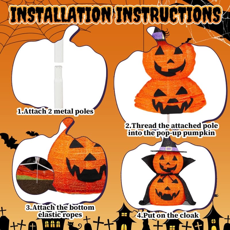 2PCS 3ft Halloween Collasipble Lighted Pumpkin Decoration