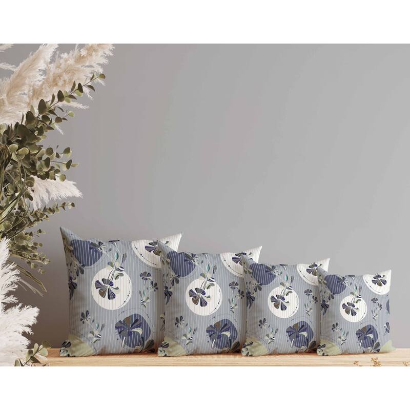 Circular Garden Indoor/Outdoor Reversible Throw Pillow Gray and Blue