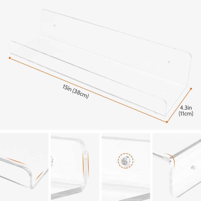 Acrylic Floating Shelves for Wall, Acrylic Shelves for Bathroom Bedroom and Kitchen Room Wall Display Shelf Clear - Clear - 2 Pack