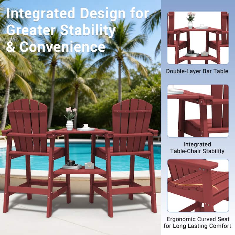 Outdoor Tall Adirondack Chair Set of 2 with Connecting Tray