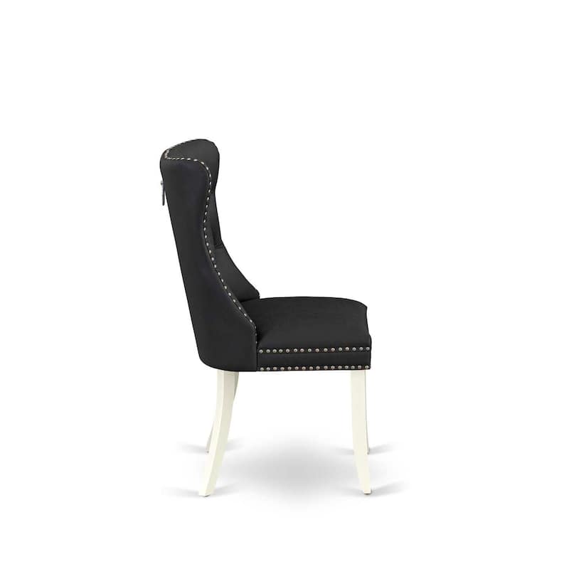 Parson Dining Chairs Set of 2 - Dark Gray Faux Leather Upholstered Chairs with Nailhead Trim