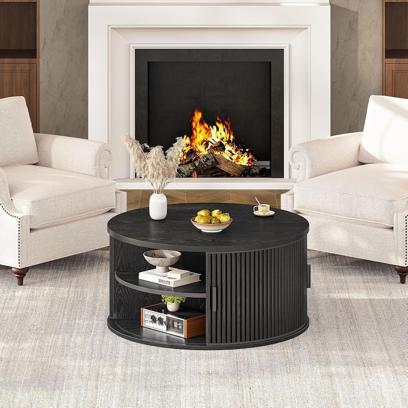 Round Lift Top Coffee Table 180 Grad Curved Sliding Door Living Room