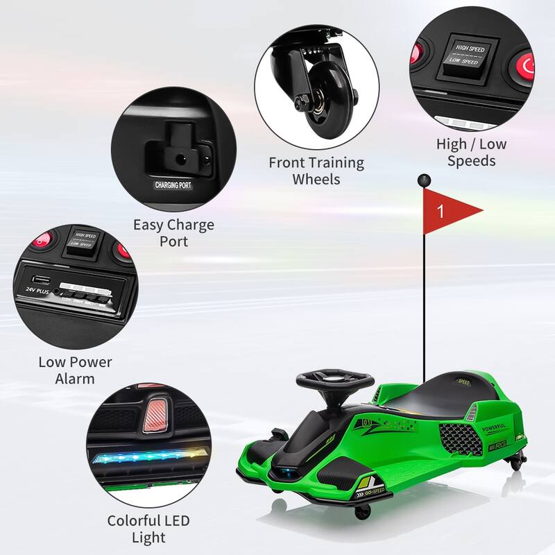 24V Kids Drift Go Kart, Electric Drifting Car with 180w Brushless Motor for Kids Best Gift