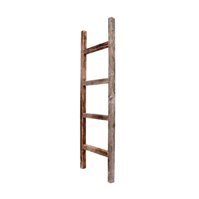4 Step Rustic Weathered Grey Wood Ladder Shelf - 4 ft