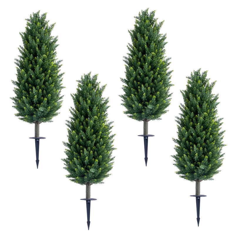 Artificial Cedar Topiary Trees with Ground Spike for Outdoor,Fake Topiary Ball Trees Artificial Plant Brush for Indoor - 4 pack cypress-43.3 inch