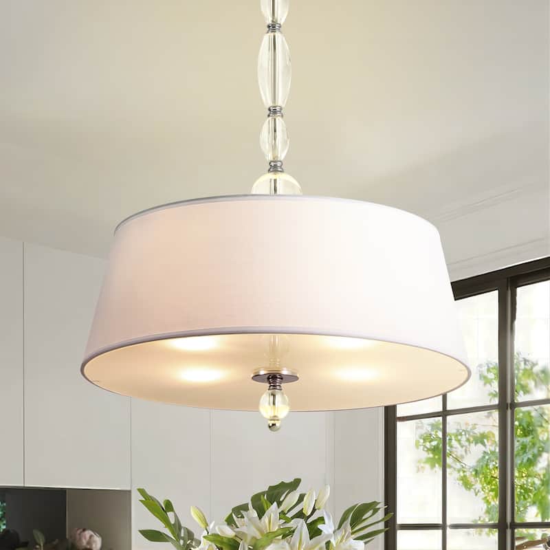 19.7" W 4-Light Modern Chrome Metal Chandelier with White Drum Fabric Shade for Living room and Bedroom Decoration