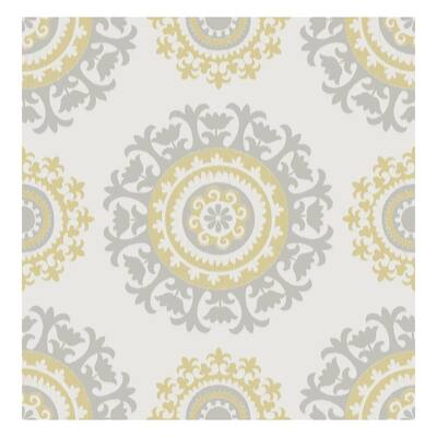 Grey and Yellow Suzani Peel & Stick Wall - 216in x 20.5in x 0.025in