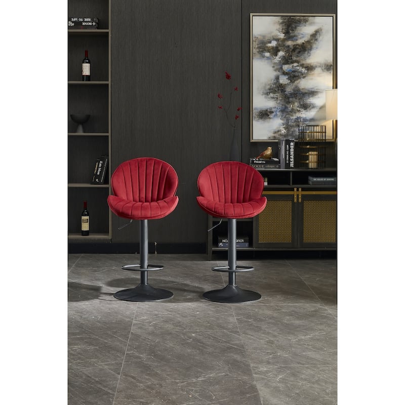 Set of 2 Adjustable Bar Stools with Back & Footrest, Red Counter Height for Kitchen & Pub