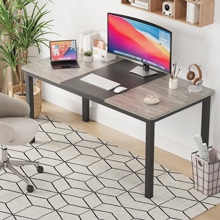 31.5 Inch Computer Desk, Large Office Desk with Black Metal Frame - Bed ...