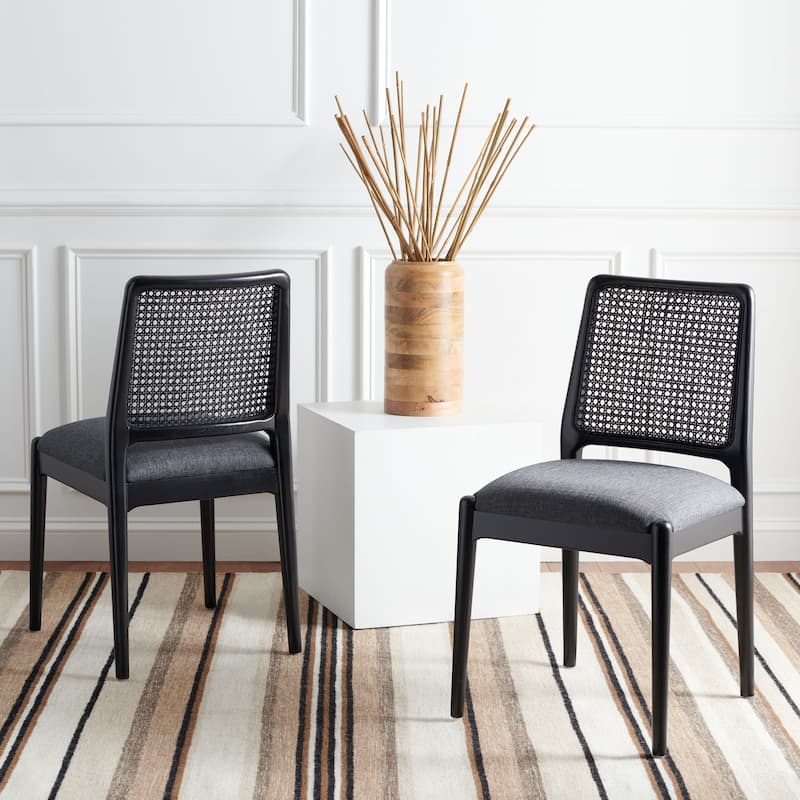 SAFAVIEH Sylva Rattan Cushion Dining Chair (Set of 2) - 19" W x 17.5" L x 32" H - 19Wx18Dx32H - Grey/Black