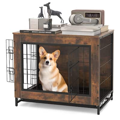 Gymax Industrial Dog Crate Furniture Heavy-duty Kennel Cage w/ 3
