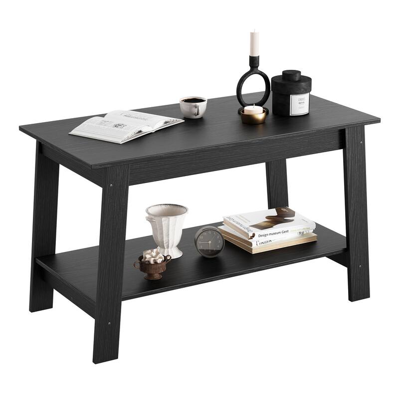 2-Tier Industrial Coffee Table with Storage Shelf