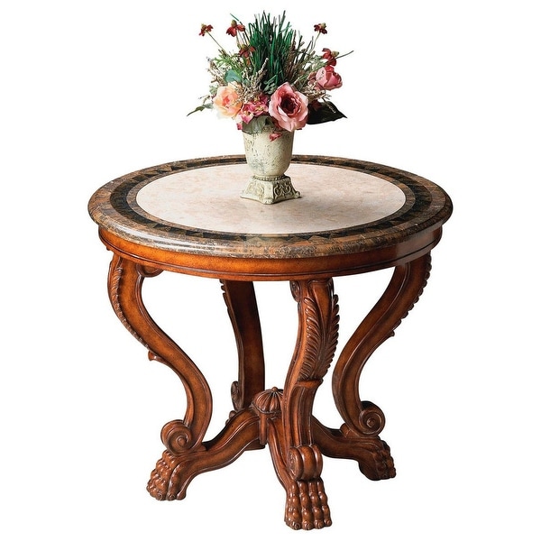 Offex Mabel Fossil Stone Round Foyer Table - MultiColor
