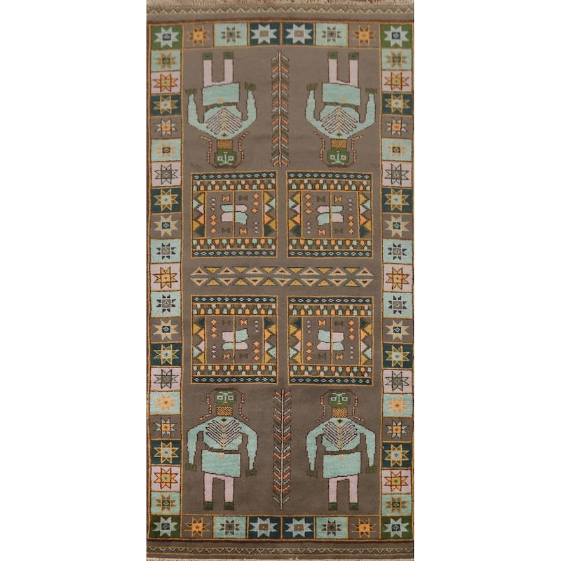 Hand Knotted Oriental 100% Wool Carpet Traditional Tribal Brown Heriz (serapi) Runner Rug - 9' 11'' X 4' 0''