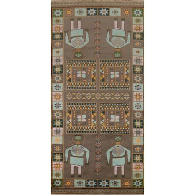 Hand Knotted Oriental 100% Wool Carpet Traditional Tribal Brown Heriz (serapi) Runner Rug - 9' 11'' X 4' 0''