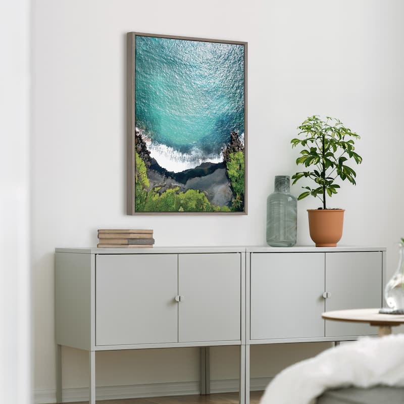 Kate and Laurel Sylvie Maui Black Sand Framed Canvas by Rachel Bolgov
