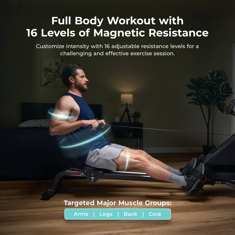 Sunny SMART Silent Magnetic Rowing Machine w Dual Slide Rail 300 LB RW523021