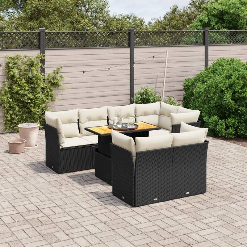vidaXL Patio Sofa Set with Cushions Lounge Sofa Sections 8 Piece Poly Rattan - 21.7 x 39.4 x 28.7 - Black - form2