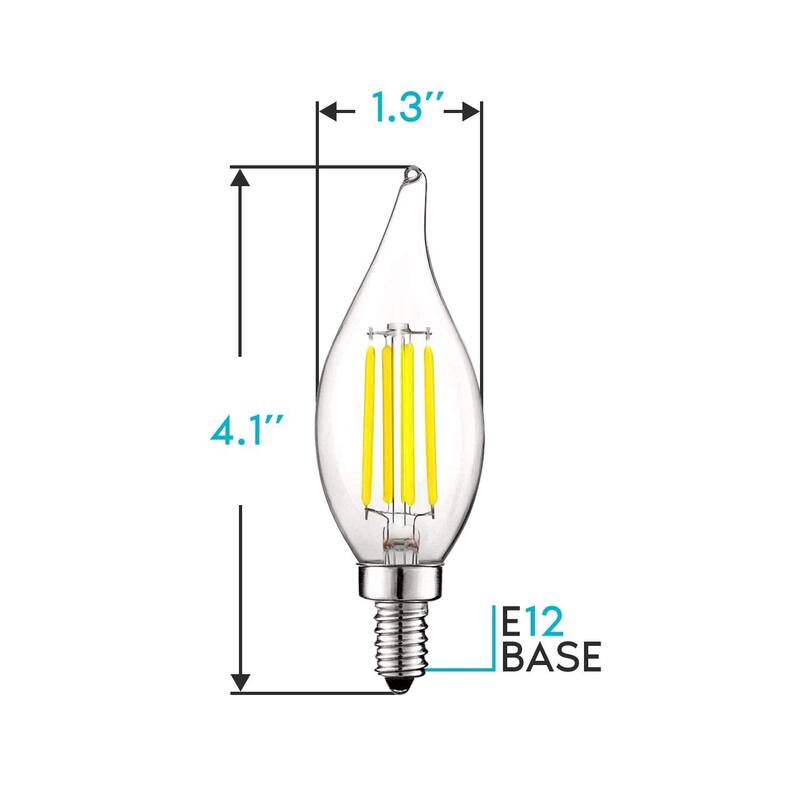 Luxrite 5W Vintage E12 LED Bulb 60W Equivalent, 550 Lumens, Dimmable Candelabra LED Bulbs, Clear Glass (6 Pack)