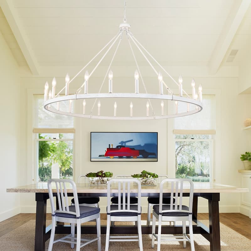 24-Light 51.97-inch Dimmable Round Wagon Wheel Chandelier for Dining Room
